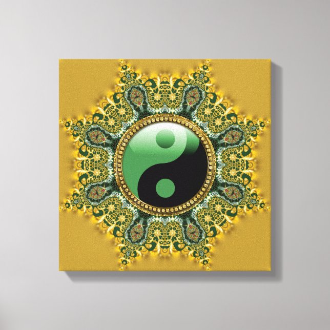 Gold Green Balance Meditation Mandala Canvas Print (Front)