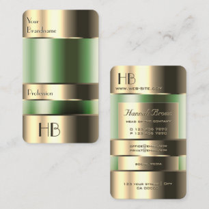 Gold Green Bin Faux Engraving Font with Initials Business Card