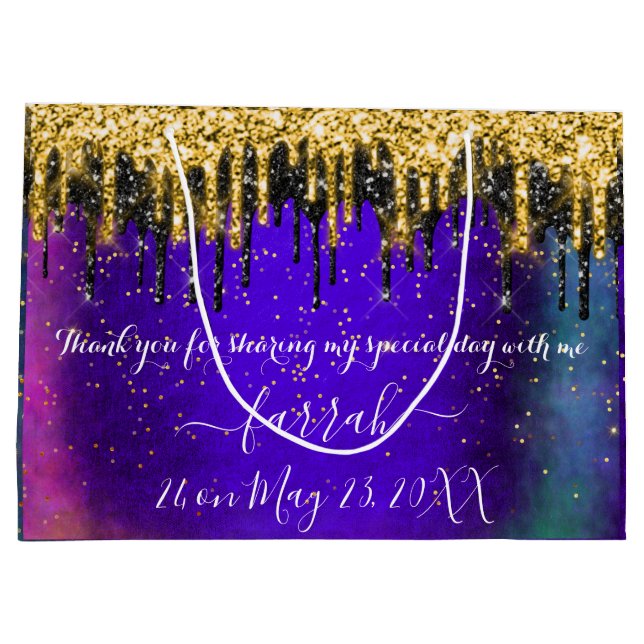  Gold Green Black Drips Favour Blue Large Gift Bag (Back)