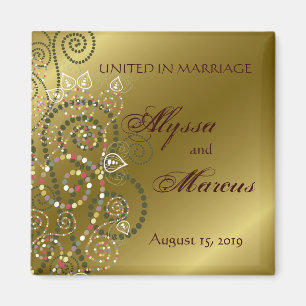 Gold & Green Boho Dot Spirals United In Marriage Magnet