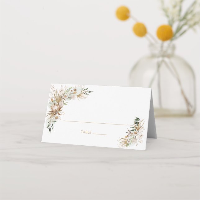 Gold & Green Boho Wedding Day Table Place Card (Front)