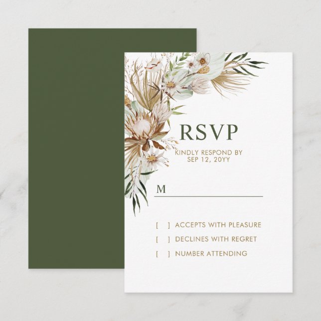 Gold & Green Boho Wedding Response Card (Front/Back)