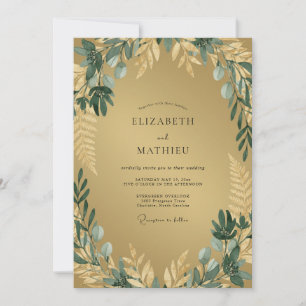 Gold Green Botanical Romantic Wedding Invitation