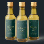 Gold & Green Cheers 50 years, 50th Birthday Party Wine Label<br><div class="desc">These miniature liquor bottle labels are perfect for a modern chic emerald green & gold 50th birthday party. The design features golden typography " Cheers to 50 years " and sparkle graphics. You can personalize the text and background colour. Matching invitations and party supplies are available at my shop BaraBomDesign....</div>