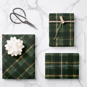 Gold Green Christmas Holiday Plaid Wrapping Paper Sheet