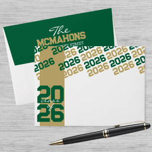 Gold & Green Class of + Return Address Graduation Envelope