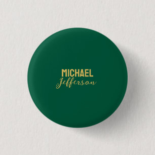 Gold green color elegant modern minimalist name 1 inch round button