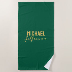 Gold green color elegant modern minimalist name beach towel