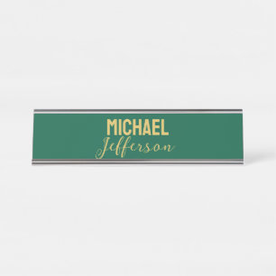 Gold green color elegant modern minimalist name desk name plate