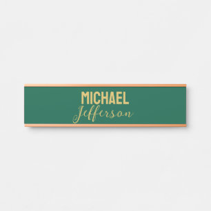 Gold green color elegant modern minimalist name door sign