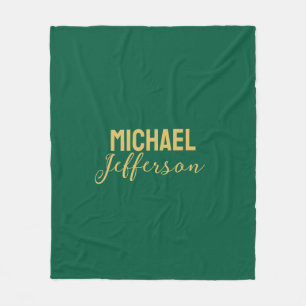 Gold green color elegant modern minimalist name fleece blanket