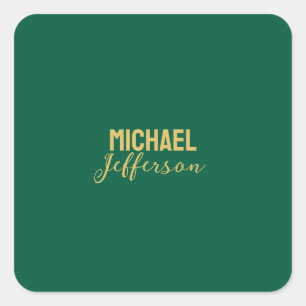 Gold green color elegant modern minimalist name square sticker