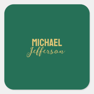 Gold green color elegant modern minimalist name square sticker
