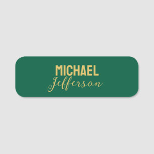 Gold green color elegant modern minimalist name tag