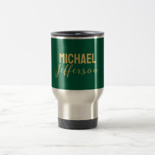 Gold green color elegant modern minimalist name travel mug