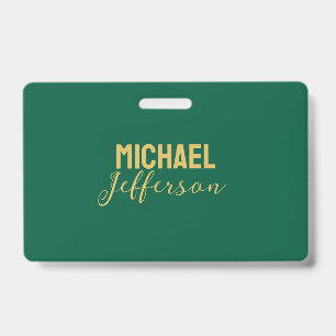 Gold green colour elegant modern minimalist name badge