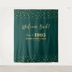 Gold & Green Confetti Class Reunion Party Backdrop Tapestry