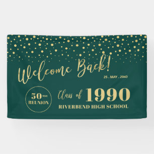 Gold & Green Confetti Class Reunion Party Welcome Banner