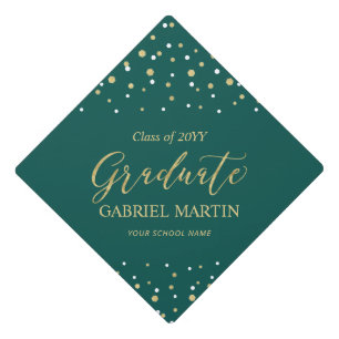 Gold & Green Confetti Graduation Tassel Topper