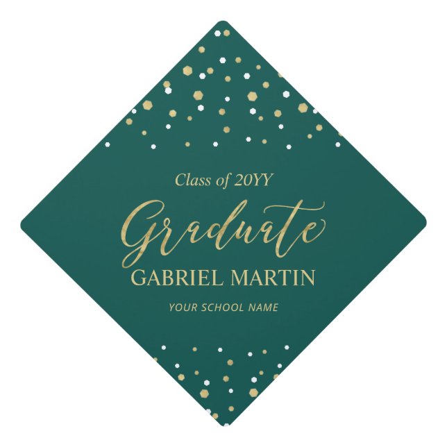 Gold & Green Confetti Graduation Tassel Topper (Front)