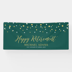 Gold & Green Confetti Happy Retirement Party Banner