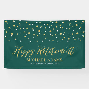 Gold & Green Confetti Happy Retirement Party Banner