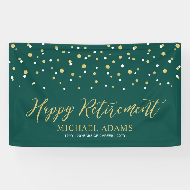 Gold & Green Confetti | Happy Retirement Party Banner (Horizontal)