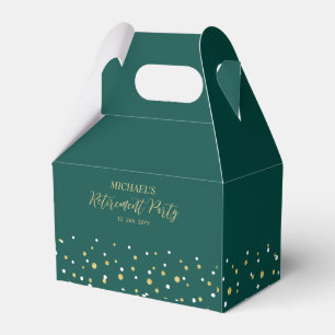 Gold & Green Confetti Modern Retirement Party Favor Box