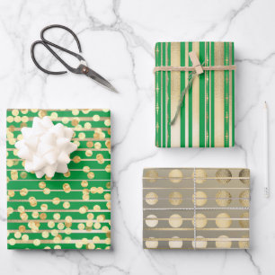 Gold green confetti stripes elegant formal pattern wrapping paper sheet