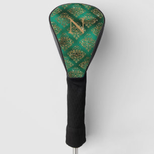 Gold Green Damask Elegant Monogram Glitter  Golf Head Cover