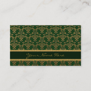 Gold & Green Damask Pattern Business Card