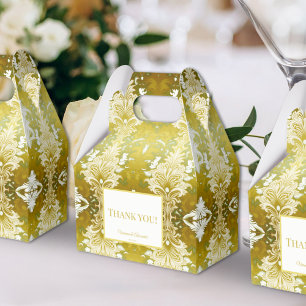 Gold Green Damask Wedding Favor Box