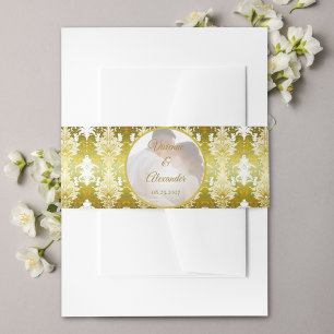 Gold Green Damask Wedding Invitation Belly Band
