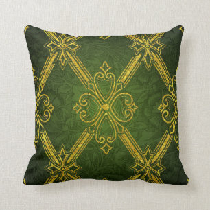 Gold Green Deco Throw Pillow