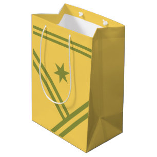 Gold Green Diagonal Stripes Star Modern Graphic Medium Gift Bag