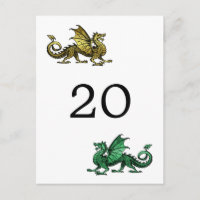 Gold Green Dragon Table Number Postcard
