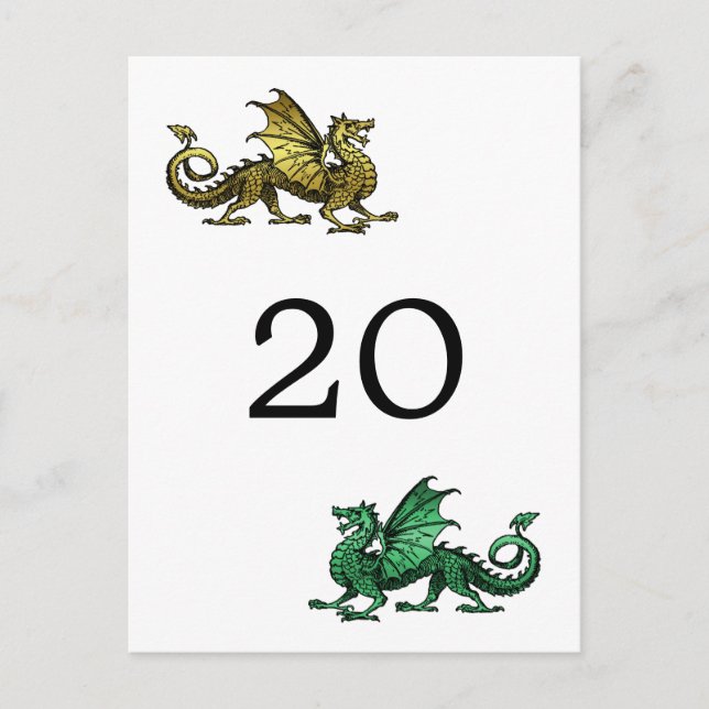 Gold Green Dragon Table Number Postcard (Front)