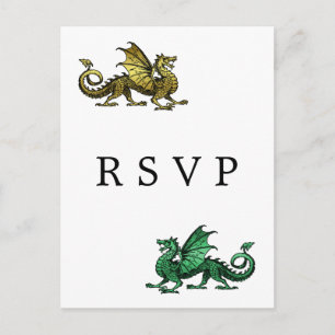 Gold Green Dragon Wedding RSVP Postcard