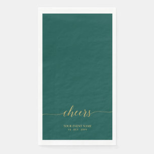 Gold & Green   Elegant Lettering Cheers Custom Napkin