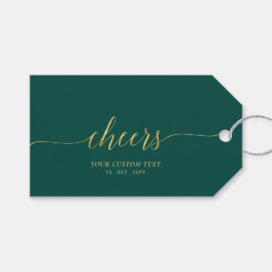 Gold & Green Elegant Lettering Cheers Event Party Gift Tags