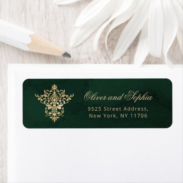 Gold Green Elegant Royal Wedding ornate Return (Insitu)