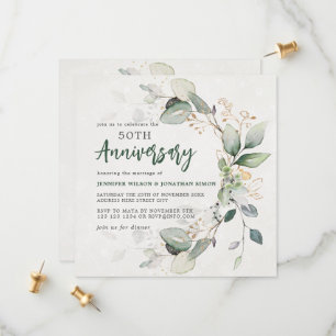 Gold Green Eucalyptus 50th Wedding Anniversary Save The Date