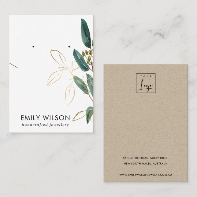GOLD GREEN EUCALYPTUS NECKLACE EARING DISPLAY  BUSINESS CARD (Front/Back)