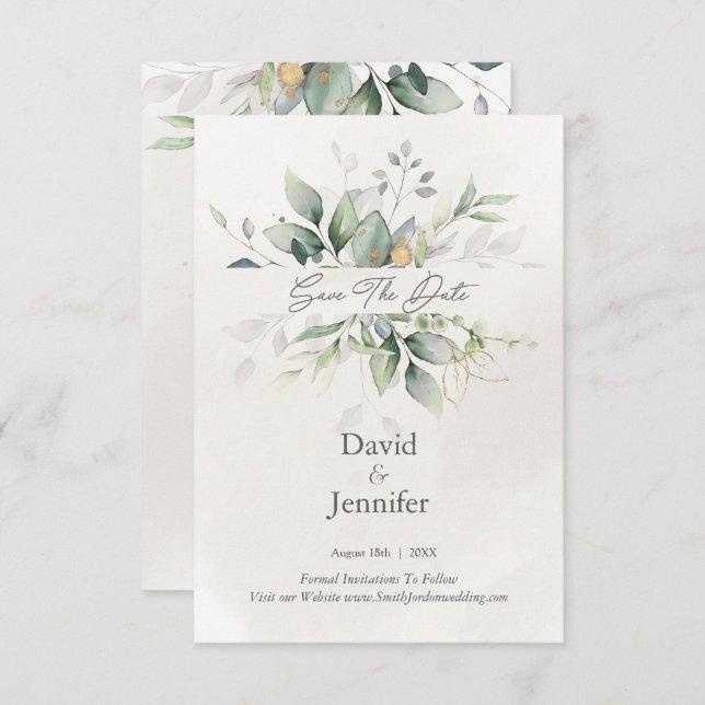   Gold  Green Eucalyptus Save The Date (Front/Back)