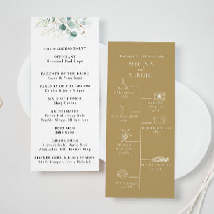 Gold Green Eucalyptus Timeline Wedding Program