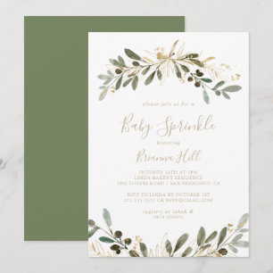 Gold Green Fall Baby Sprinkle Invitation
