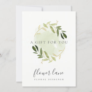 GOLD GREEN FAUNA WREATH GIFT CERTIFICATE CARD