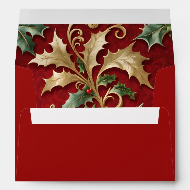 Gold Green Feuille Red Christmas Holiday Enveloppe (Dos (Bas))
