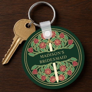 Gold Green Floral Bridesmaid Royal Wedding Gift Keychain