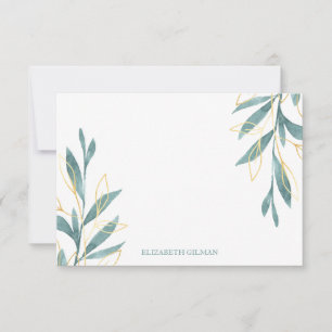 Gold Green Floral Personalized Stationery Thank You Card